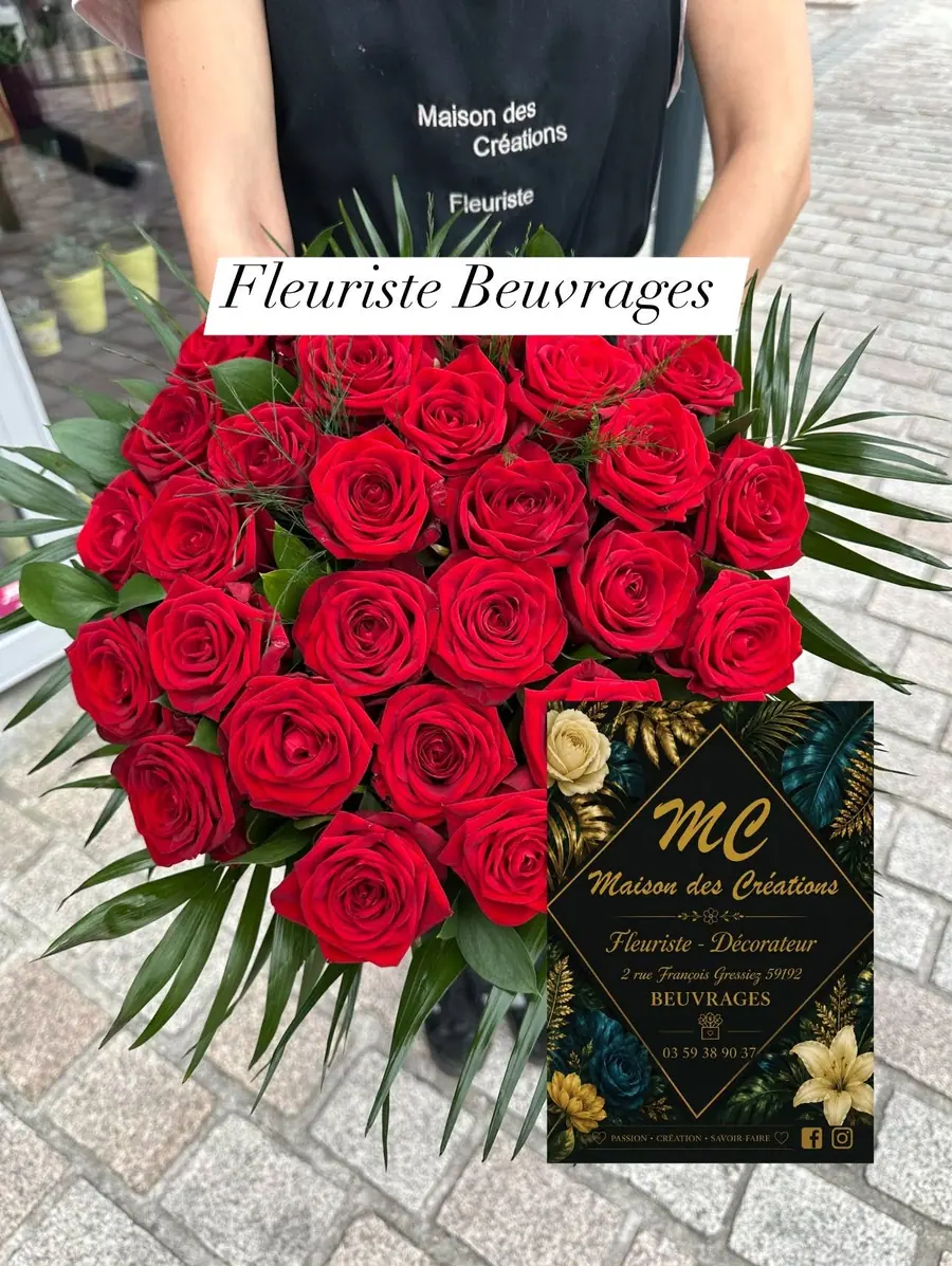 Composition florale de deuil réalisée par MC Maison des Créations, fleuriste à Beuvrages