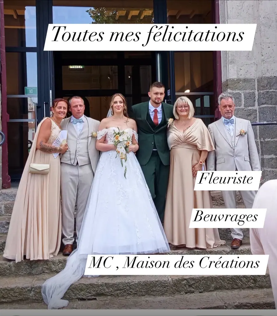 Décoration florale de mariage réalisée par MC Maison des Créations, fleuriste à Beuvrages